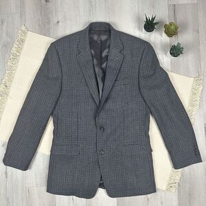 Lauren Ralph Lauren Mens Sport Coat Blazer Wool Plaid 2 Button 40L Gray